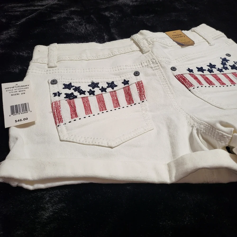 Hippie Laundry White Booty Shortie Shorts Americana American Flag 29 Patriotic
